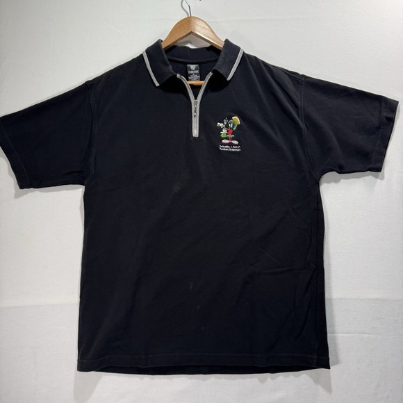 Warner Bros. Other - Vintage 90s Looney Tunes Marvin Zip‎ Polo Shirt Mens Medium Black Details